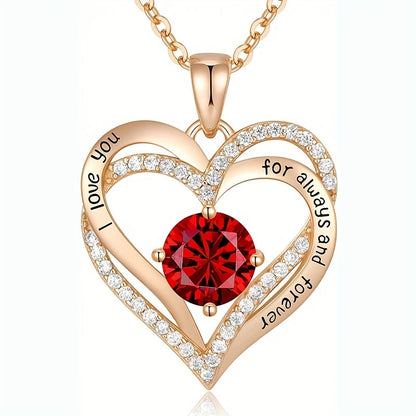 Perserved Rose with Red Zircon Gold hearted pendant